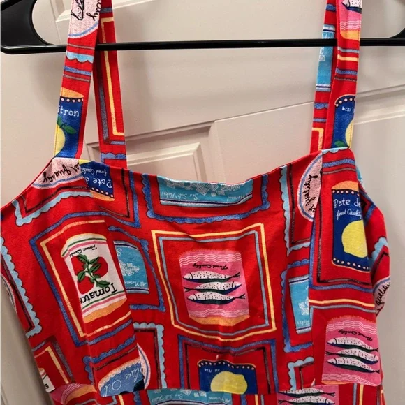LOFT tinned can fish tomato Red Patterned Midi Dress lemon - Picture 4 of 5